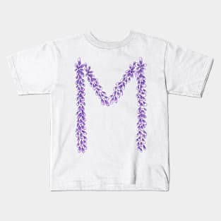 Lavender Letter M Hand Drawn in Watercolor and Ink Kids T-Shirt